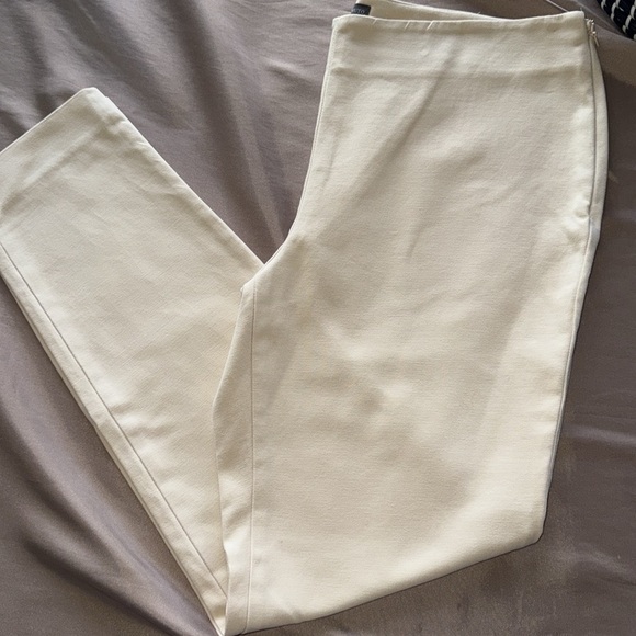 Vince Camuto Cream Khaki Straight Leg Pants Side Zip Stretch Cotton Ankle Length - Picture 10 of 11